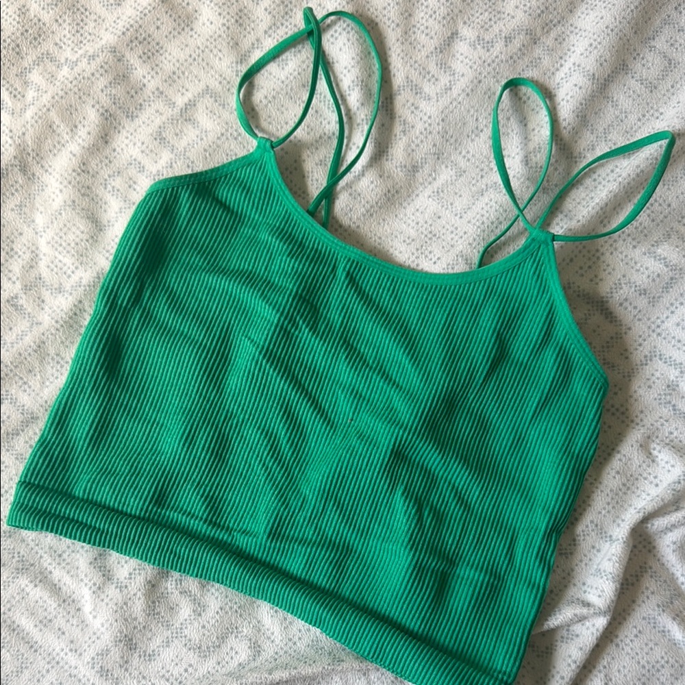 Green Ribbed Crop Top